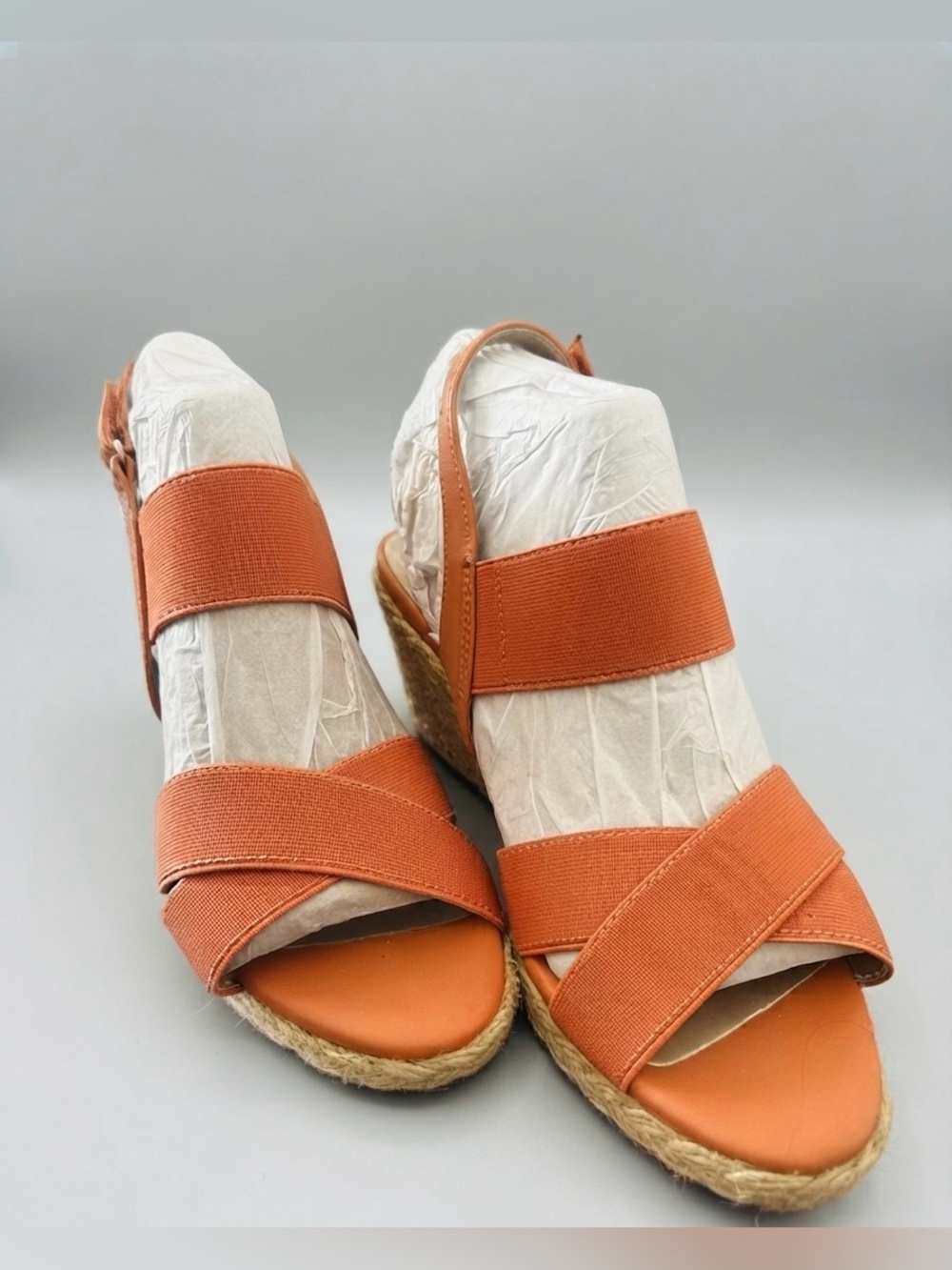 Bandolino Orange Elastic Strap Espadrille Wedges